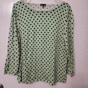 Talbots cotton blend light green and black polka dot 3/4 sweater NWOT Size XL